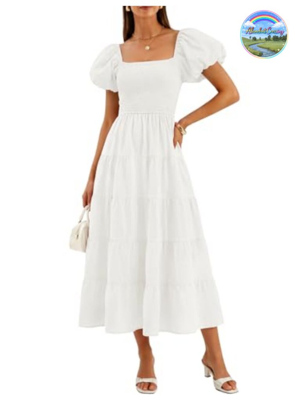 Puff Sleeve Square Neck Smocked Midi Dress